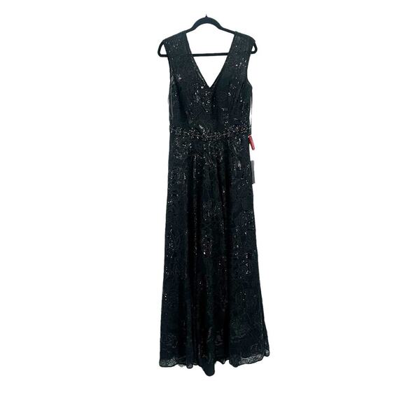 Mac Duggal Women's Black Embroidered Cap Sleeve A-Line Gown Dress Size 8 NWT - Picture 7 of 11